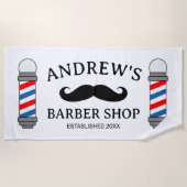 Aangepaste kapperswinkel paal en snor logo strandlaken (Voorkant)