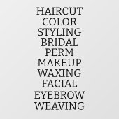 Aangepaste kapsalon spa lijst van diensten groot raamsticker (Vel)
