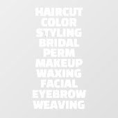 Aangepaste kapsalon spa lijst van diensten groot raamsticker (Vel)