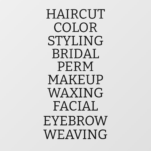 Aangepaste kapsalon spa lijst van diensten Groot Raamsticker (Vel)