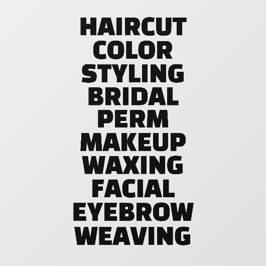 Aangepaste kapsalon spa lijst van diensten Groot Raamsticker (Vel)