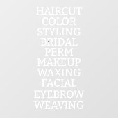 Aangepaste kapsalon spa lijst van diensten Grote W Raamsticker (Vel)