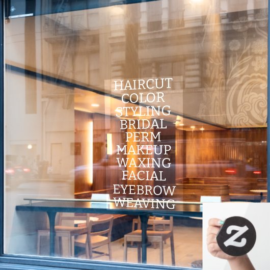Aangepaste kapsalon spa lijst van diensten Grote W Raamsticker (Cafe Raam)