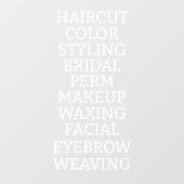 Aangepaste kapsalon spa lijst van diensten Grote W Raamsticker (Vel)