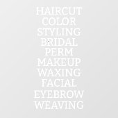 Aangepaste kapsalon spa lijst van diensten Grote W Raamsticker (Vel)