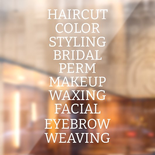 Aangepaste kapsalon spa lijst van diensten Grote W Raamsticker (Vel 2)