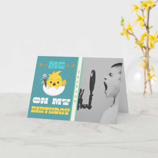 Aangepaste Karaoke Foto Verjaardag Kaart (Gele Bloem)