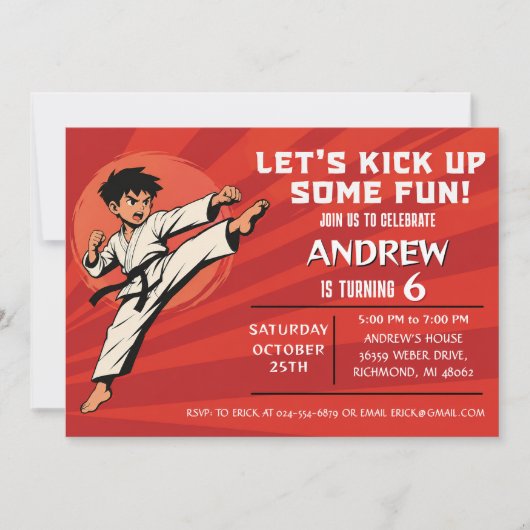 Aangepaste Karate Verjaardagsfeest Uitnodiging (Voorkant)