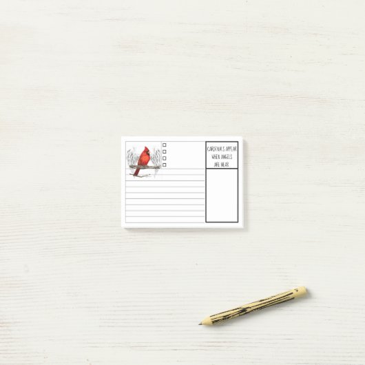 Aangepaste kardinalen verschijnen wanneer engelen  post-it® notes (Op bureau)