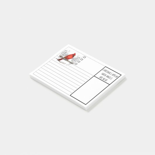 Aangepaste kardinalen verschijnen wanneer engelen post-it® notes (Schuin)