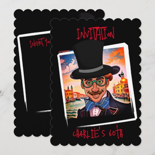 Aangepaste karikatuur met Tophat in Venetië 60e Kaart (Voorkant / Achterkant)