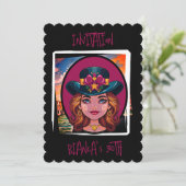 Aangepaste karikatuur vrouw met pet 30ste verjaard kaart (Staand voorkant)