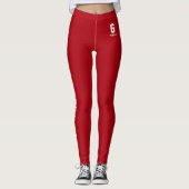Aangepaste karmozijnrode witte monogram jubileum leggings (Voorkant)