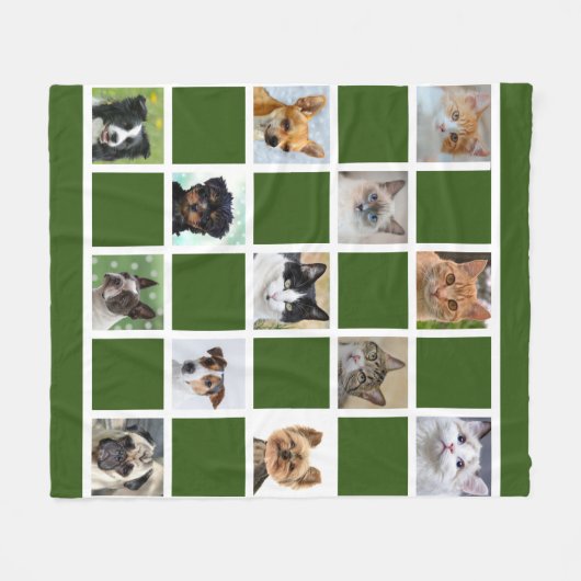 Aangepaste kat en hond foto's op bos groen fleece deken (Voorkant (Horizontaal))