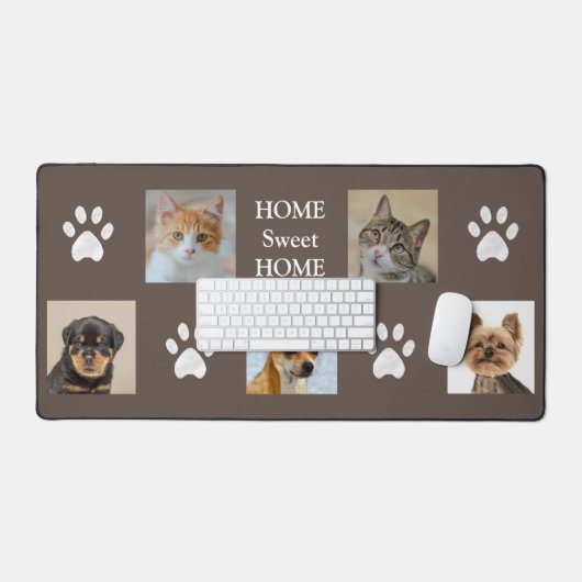 Aangepaste kat en hond foto's op Lucky Beige Bureaumat (Keyboard & Muis)