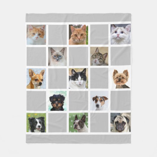 Aangepaste kat- en hondenfoto's op lichtgrijs fleece deken (Voorkant)