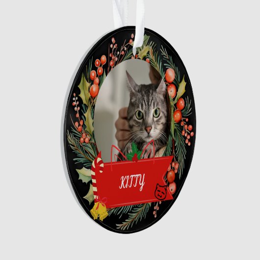 Aangepaste kat foto kat naam gepersonaliseerde kat ornament (voorkant)