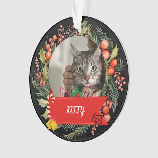 Aangepaste kat foto kat naam gepersonaliseerde kat ornament (voorkant)