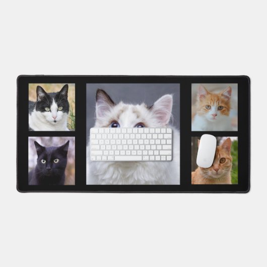 Aangepaste kat foto's op zwart bureaumat (Keyboard & Muis)