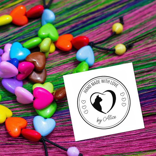 Aangepaste kat handgemaakt met liefde rubberstempel