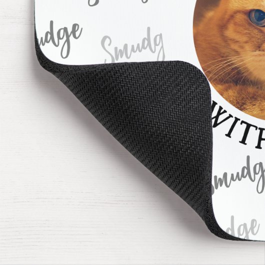 Aangepaste kat naam patroon met foto wit muismat (Hoek)