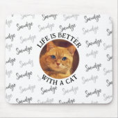 Aangepaste kat naam patroon met foto wit muismat (Voorkant)