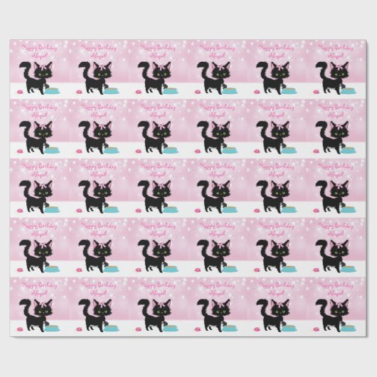 Aangepaste kat roze en wit meisje cadeaupapier (Vlak)