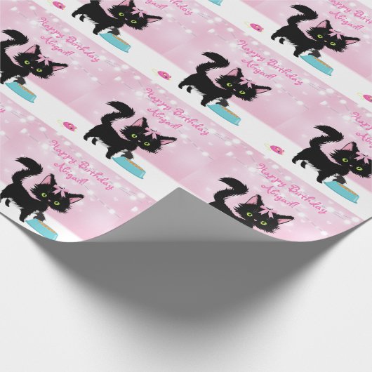Aangepaste kat roze en wit meisje cadeaupapier (Hoek)