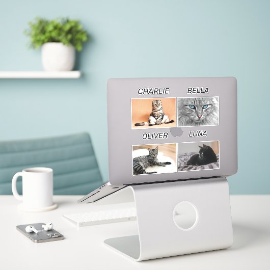 Aangepaste katfoto- en kattennaam Persoonlijk pakk Sticker (Laptop op bureau)