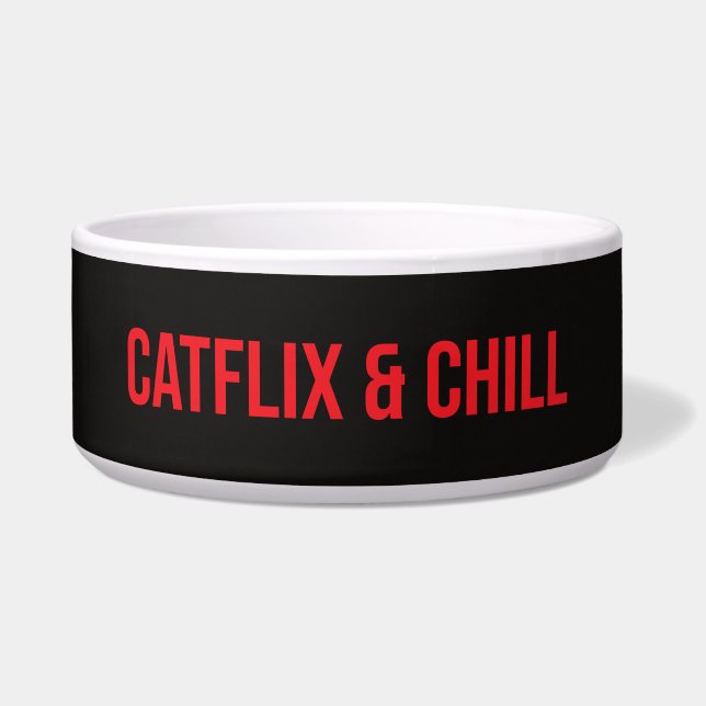 Aangepaste kattenbak – “Catflix & Chillen” Voerbakje (Voorkant)