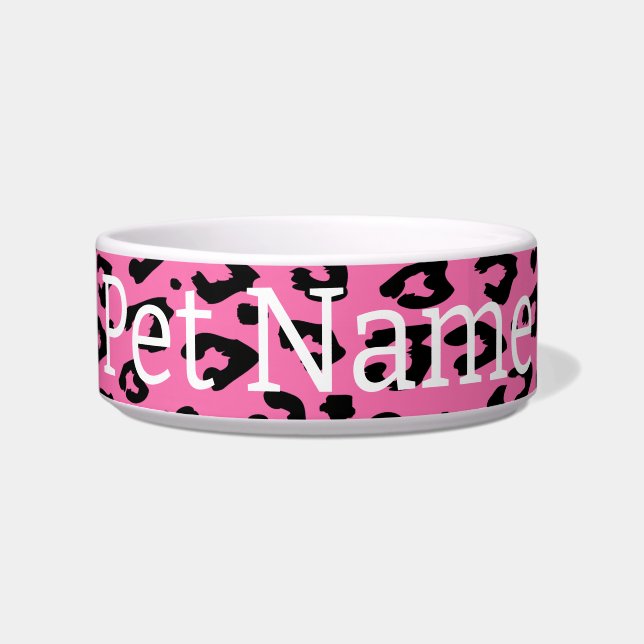 Aangepaste kattenbak met roze luipaard dierprint voerbakje (Voorkant)