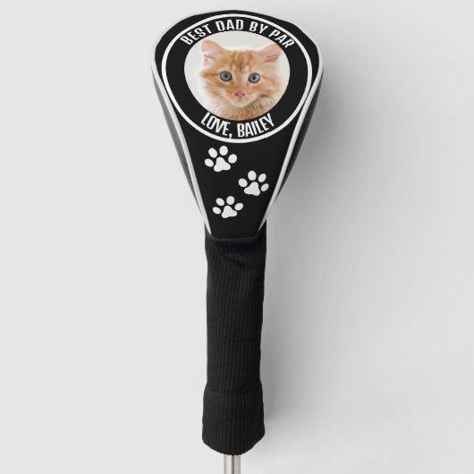Aangepaste kattenfoto Best Dad van Par Black White Golfheadcover (Voorkant)