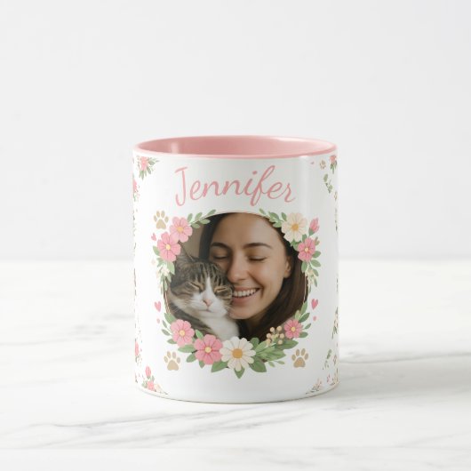 Aangepaste kattenfoto- en naam-mok | Cadeau voor k Mok (Midden)
