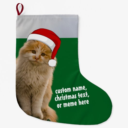 Aangepaste Kattenfoto Kous met Santa Hat Grote Kerstsok (Voorkant)