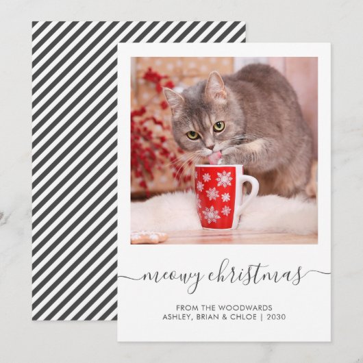 Aangepaste kattenfoto Meowy kerstscript Feestdagenkaart (Voorkant / Achterkant)