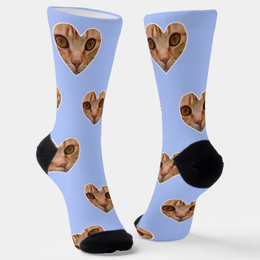 Aangepaste kattenfoto op lichtblauwe crew sokken (Gebogen)