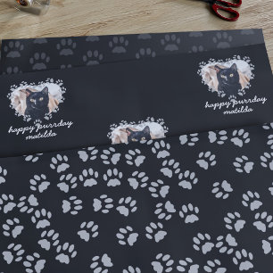 Aangepaste kattenfoto pootafdruk huisdier verjaard inpakpapier vel