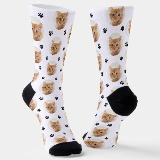 Aangepaste kattenfoto pootafdruk sokken (Gebogen)