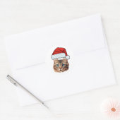 Aangepaste kattengezicht foto kerstman hoed Kerstm Ronde Sticker (Envelop)