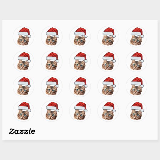 Aangepaste kattengezicht foto kerstman hoed Kerstm Ronde Sticker (Vel)