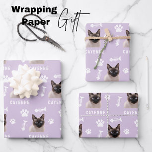 Aangepaste kattenhuisdier met foto en naam inpakpapier vel