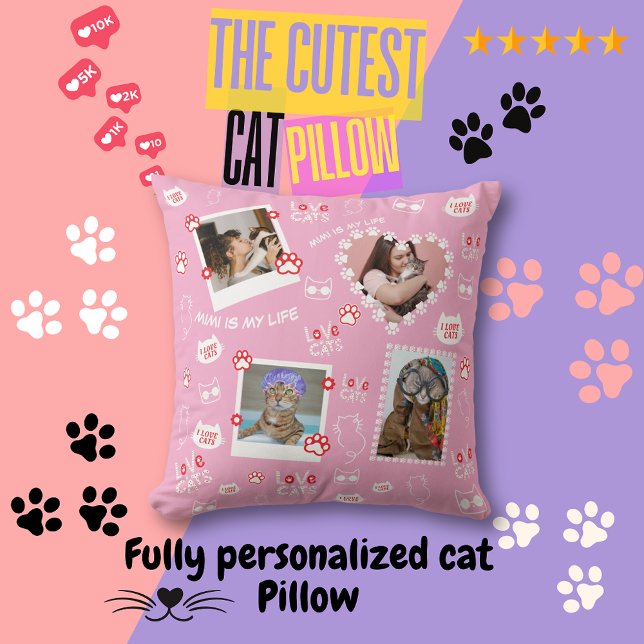 Aangepaste kattenkussen met gezichts foto's & katt kussen (Fully Personalized Cat Throw Pillow, Custom Your Cat Pillow, Add Cat Photo, Cat Name )