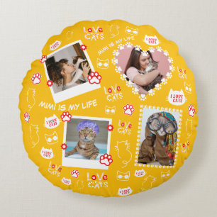 Aangepaste kattenkussen met gezichts foto's & katt rond kussen