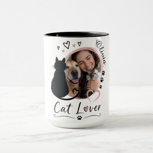 Aangepaste kattenliefhebber fotobeker met naam | A Mok (Midden)