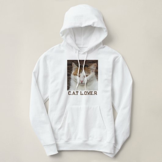 Aangepaste kattenliefhebber wit bruin tekst Cute h Hoodie (Design voorkant)