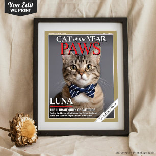 Aangepaste kattenmagazine-omslag sjabloon huisdier poster