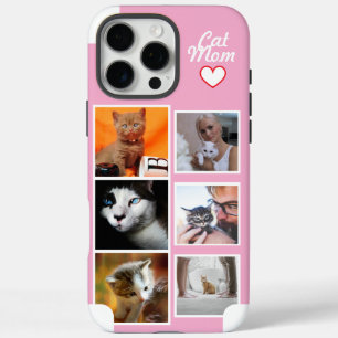 Aangepaste kattenmoeder fotocollage roze met naam iPhone 16 pro max hoesje