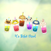 Aangepaste Kawaii Bubble Tea Cartoon Karakters Raamsticker (Vel 3)