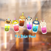 Aangepaste Kawaii Bubble Tea Cartoon Karakters Raamsticker (Vel 2)