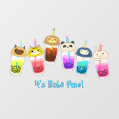 Aangepaste Kawaii Bubble Tea Cartoon Karakters Raamsticker (Vel)